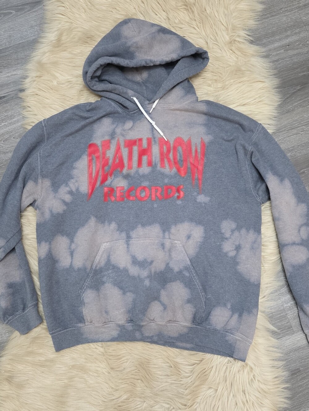 Death Row Records Bleached Blue/Gray Hoodie - Women's Size Small